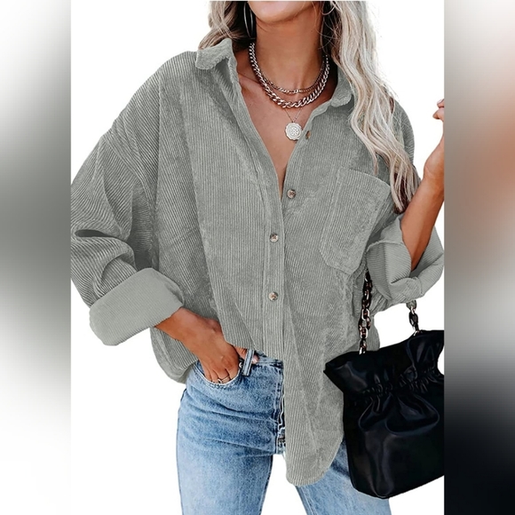 🌞 Corduroy Shirts Causal Long Sleeve Button Dow - Picture 2 of 4